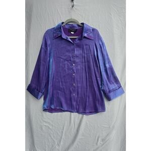 Tribal Fibres Blouse Womens 20 Purple Embroidered Collar 3/4 Sleeve Satin Top